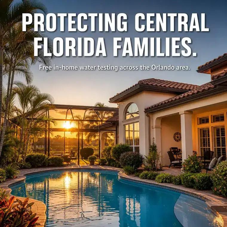 Orlando suburban home with pool at golden hour — protecting Central Florida families