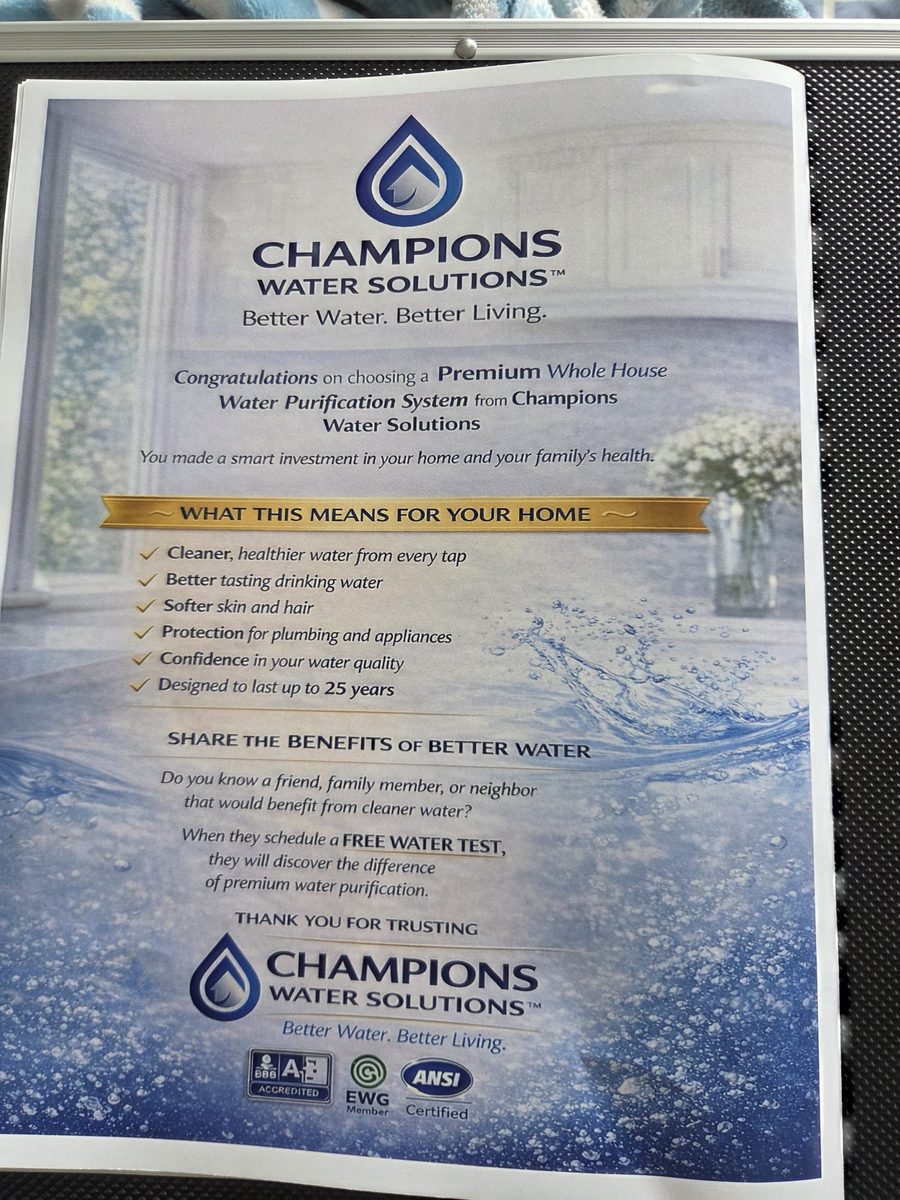Installed Champions Water whole-home treatment equipment
